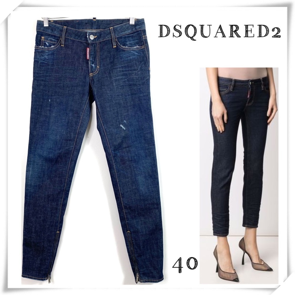DSQUARED2 Medium Waist Ankle Zip Skinny Jeans In Dark Indigo Size IT40 / US4